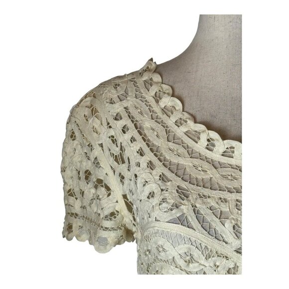 Sea New York Dress Women‎ Size 4 Ivory Short Sleeve Battenburgh Lace Shift Mini - Picture 7 of 10